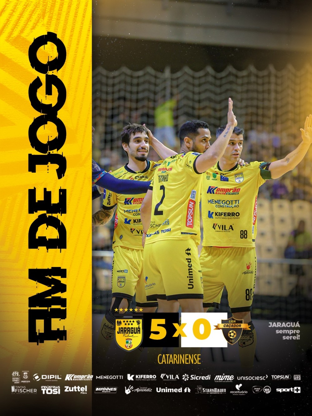 Jaraguá Futsal bate Caçador e vai ao mata-mata do Catarinense como vice-líder