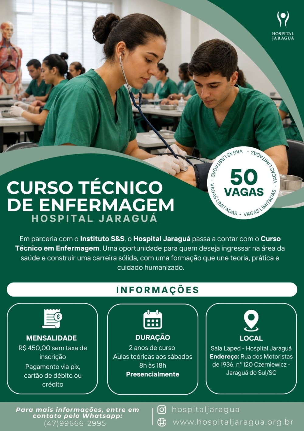 Hospital Jaraguá firma parceria para oferecer curso técnico em Enfermagem em Jaraguá do Sul