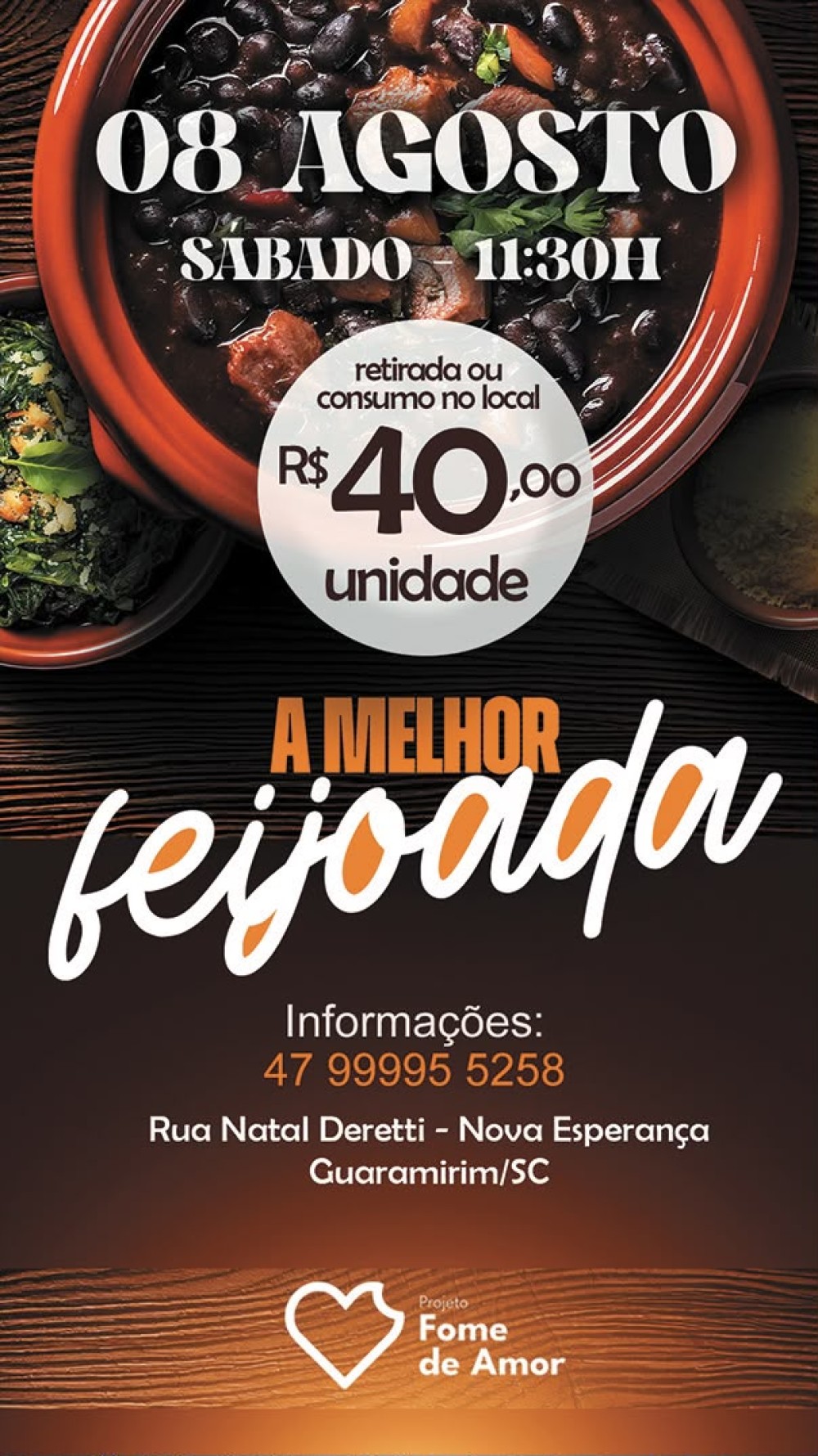 Projeto Fome de Amor Promove Feijoada Beneficente em Guaramirim