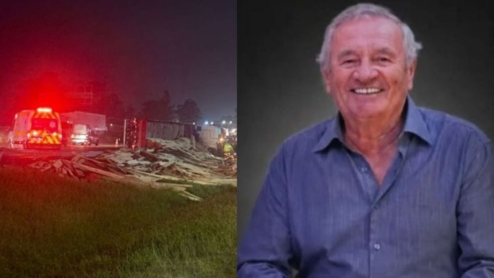 Motorista morre após carreta carregada de madeira tombar na BR-101