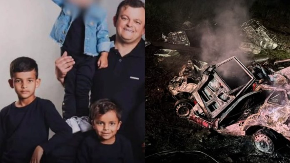 Pai e dois filhos morrem carbonizados após grave acidente na SC-305