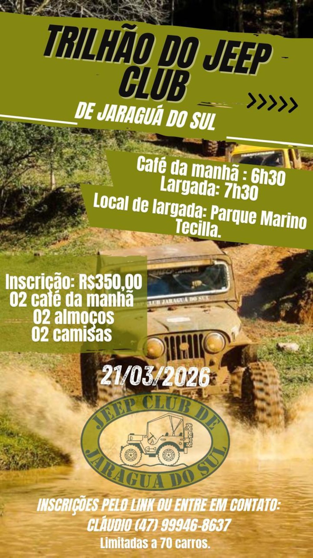 Trilhão do Jeep Club de Jaraguá do Sul acontece no dia 21 de março