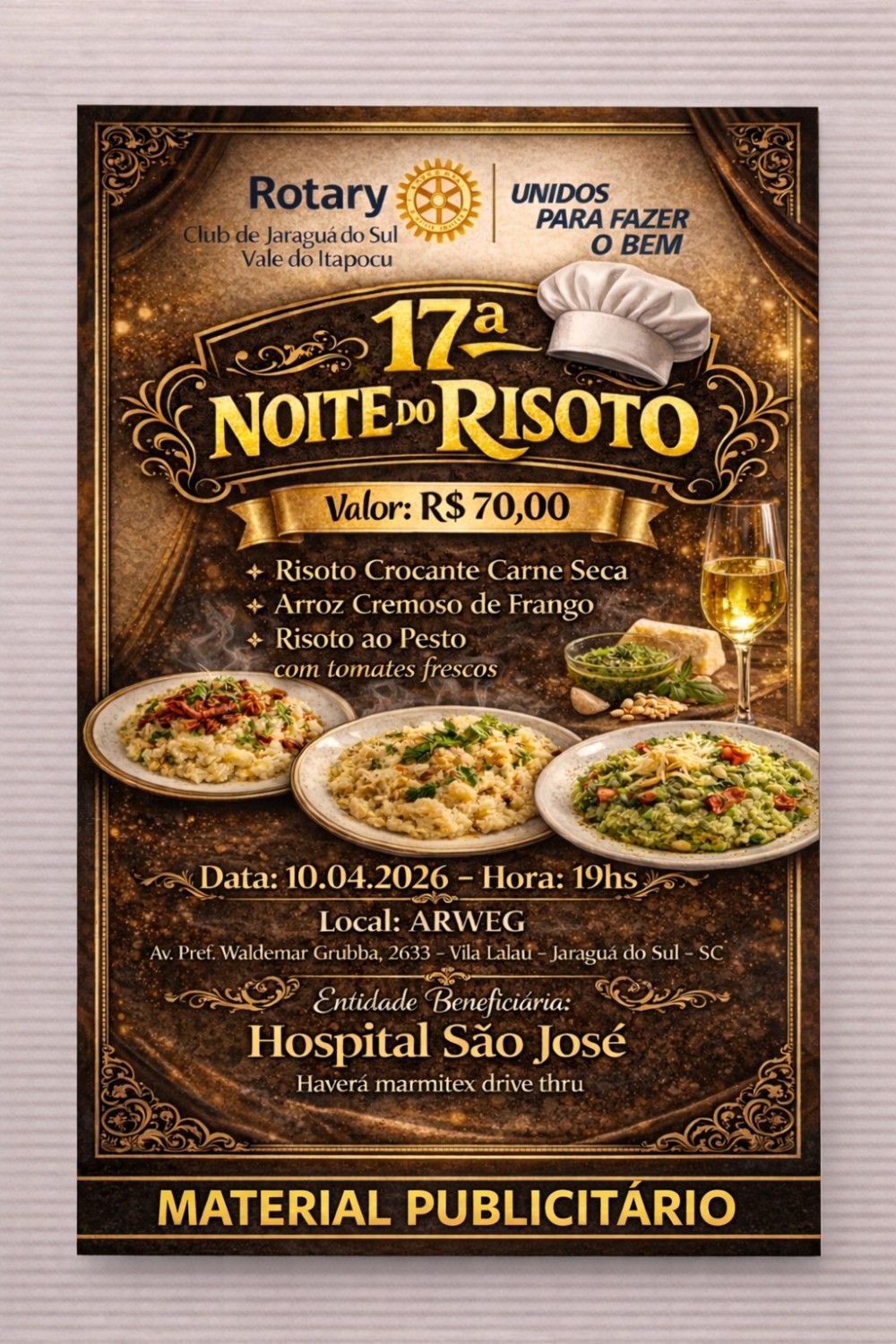 17ª Noite do Risoto arrecada recursos para o Hospital São José em Jaraguá do Sul