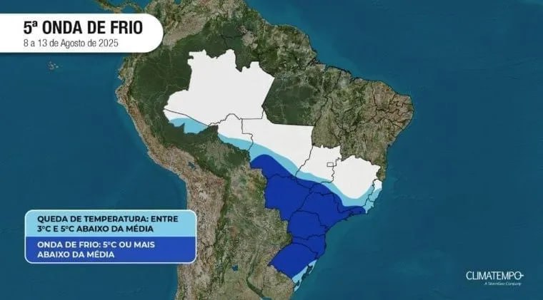 Forte massa de ar polar avança sobre o Brasil a partir de sexta-feira